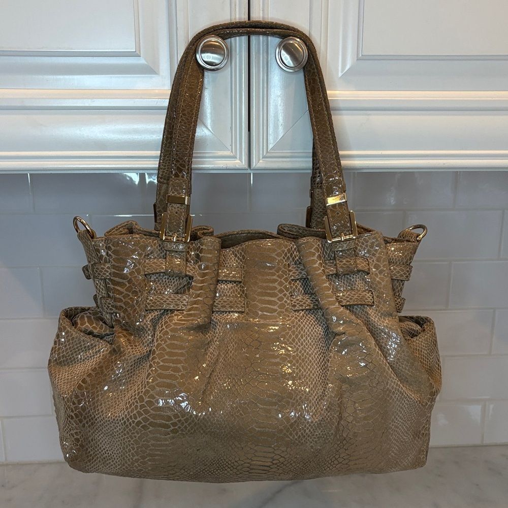 Michael Kors Bag Purse Handbag Edie Python Snakeskin Leather Buckle Shoulder - Picture 5 of 16